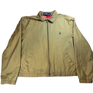 Vintage Ralph Lauren Harrington Jacket Tan Khaki Cotton Red Lining Size M